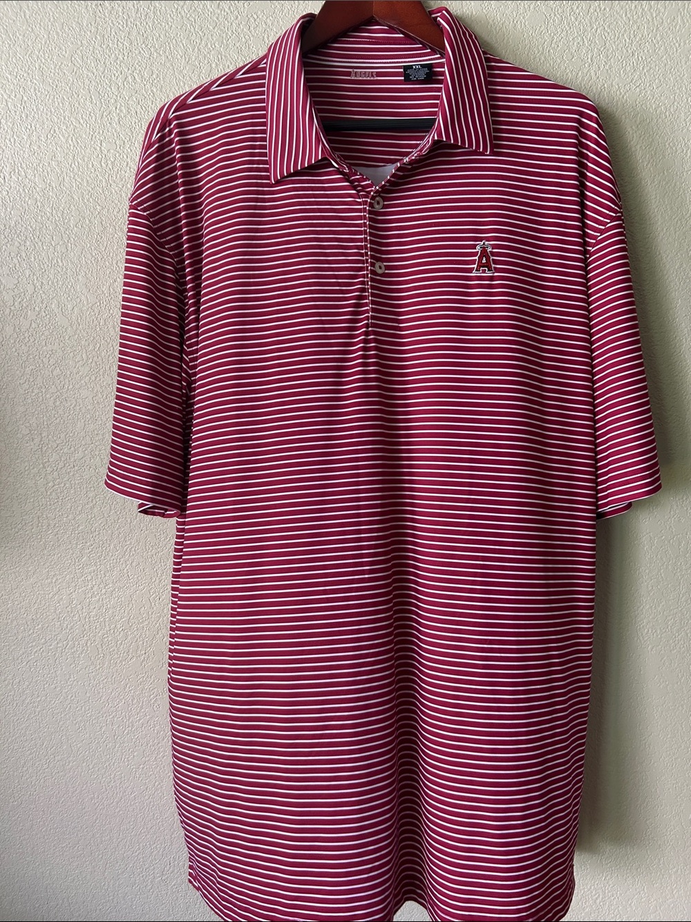 Los Angeles Angels Red & White Striped Polo Shirt, XXL